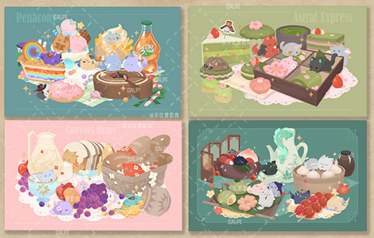 [ReadyStock] Honkai Star Rail Cat and Dessert Postcards