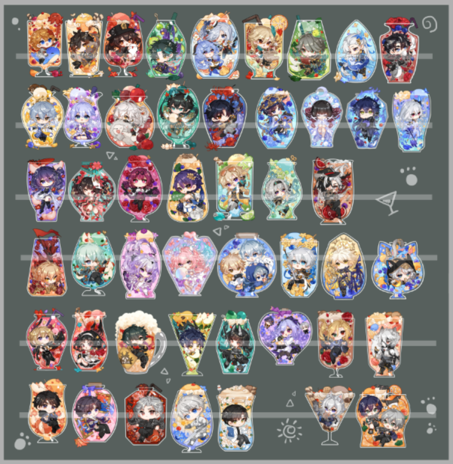 [Ready-Stock] Calpi's Cocktail Series Acrylic Charms (HSR, genshin LADS and ZZZ)